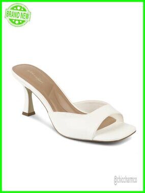 Women's Square Toe Kitten Heel Mules Slip On Backless Sandals PU